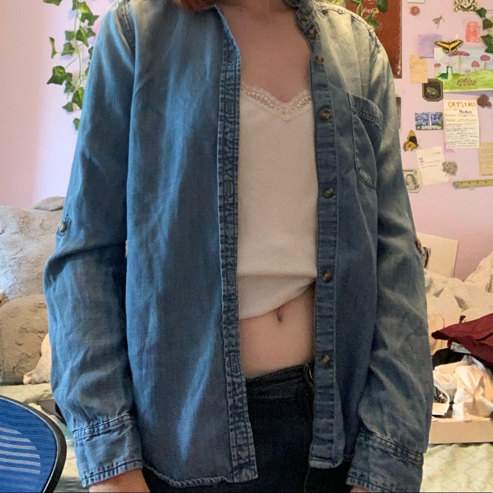 american eagle denim button up